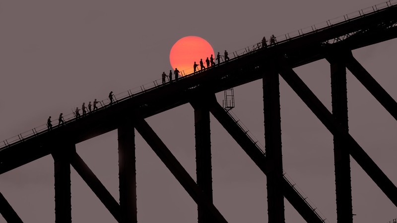nature, landscape, Sun, sunset, people, tourist, bridge, Sydney, Australia, Sydney Harbour Bridge