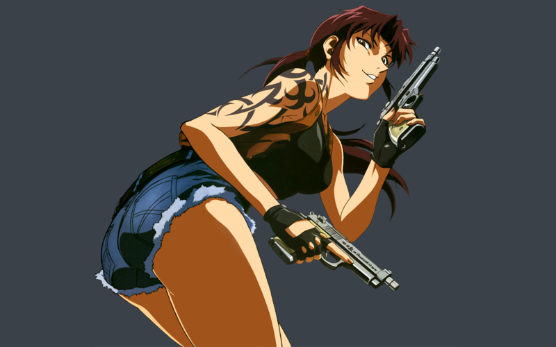 Revy, Black Lagoon, anime girls, jean shorts, anime
