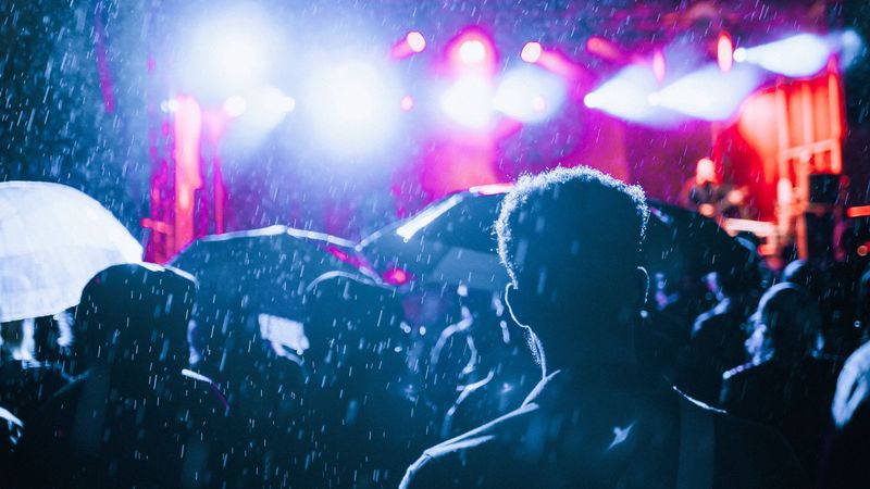 rain, crowd, silhouettes, people, 4k