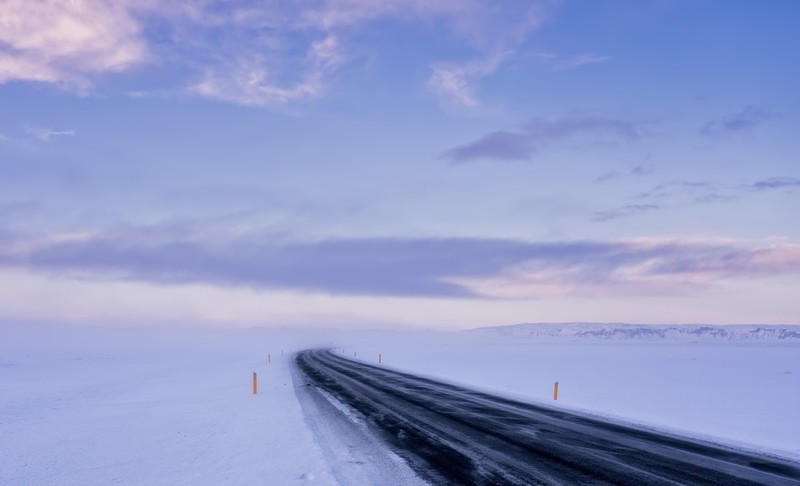 cold, winter, road, landscape, sky, snow
