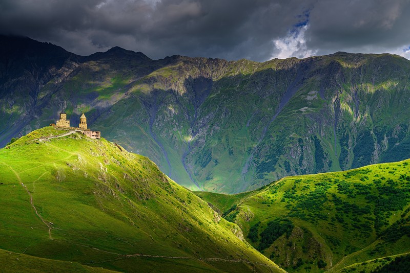 landscape, mountains, sky, clouds, trees, Georgia (country)