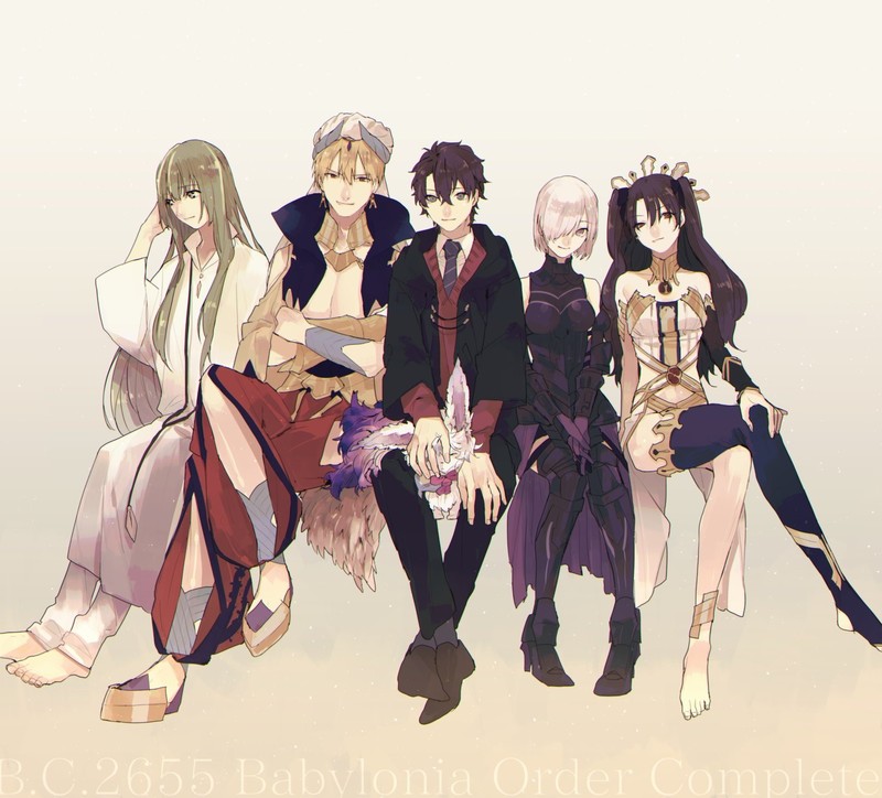 Fate Series, FGO, Fate/Grand Order, anime girls, anime boys, long hair, short hair, black hair, blond hair, green hair, purple hair, big boobs, small boobs, thighs, thigh high boots, barefoot, no bra, twintails, smiling, armor, female warrior, Enkidu (FGO), Gilgamesh, Fujimaru Ritsuka, Mash Kyrielight, Shielder (Fate/Grand Order), Ishtar (Fate Grand Order), 2D, simple background, looking at viewer, crown, black eyes, green eyes, purple eyes, red eyes, fan art, frontal view