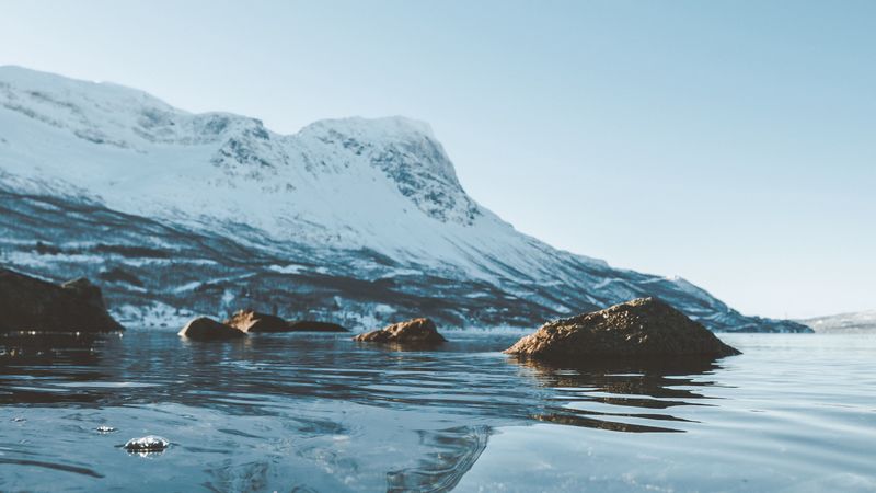 mountain, water, stones, closeup, blur, 4k