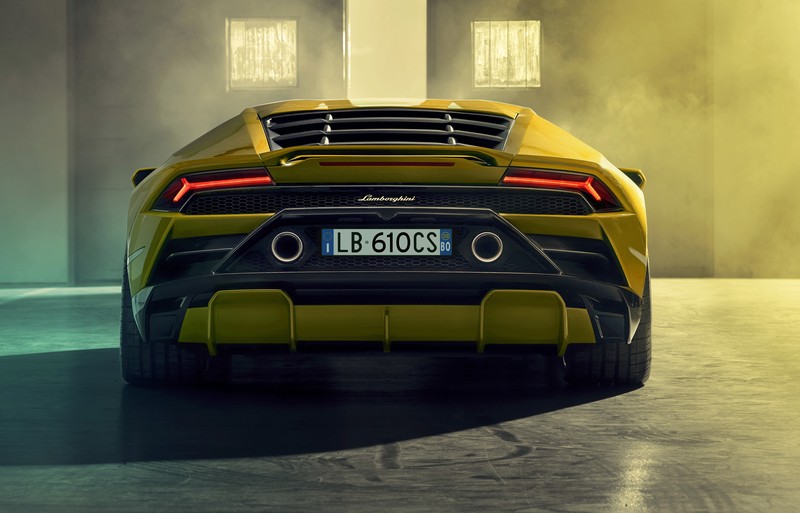 Lamborghini, Lamborghini Huracan, yellow, supercars, rear view