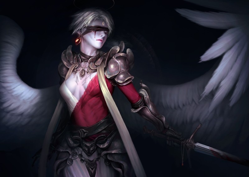 Bleeding Eyes, blindfold, wings, fantasy art, artwork, fantasy girl