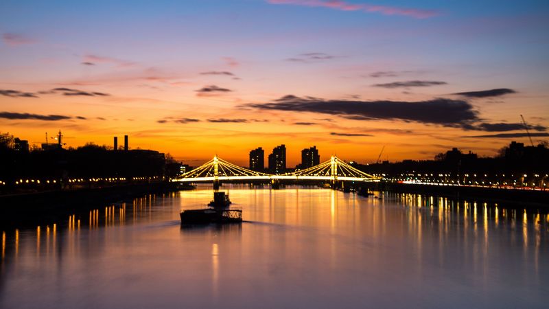 night city, city lights, bridge, river, london, 4k
