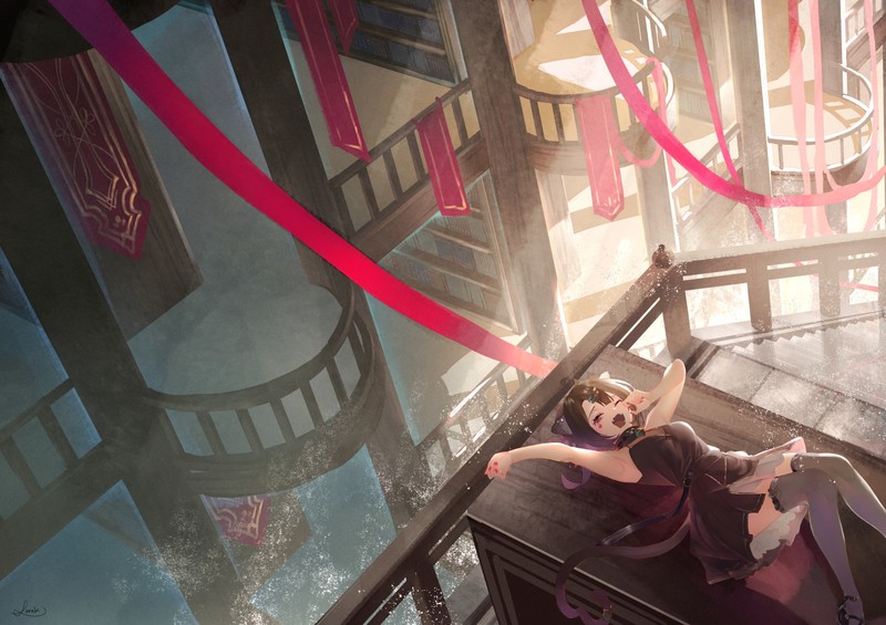 anime, anime girls, digital art, artwork, 2D, high angle