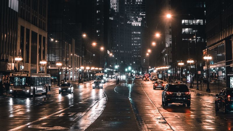 night city, street, city lights, traffic, chicago, usa, 4k HD Wallpaper