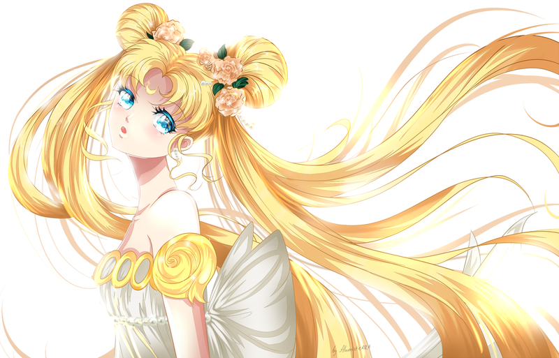 Tsukino Usagi, long hair, blonde, aqua eyes, twintails, dress, flowers, bow, anime