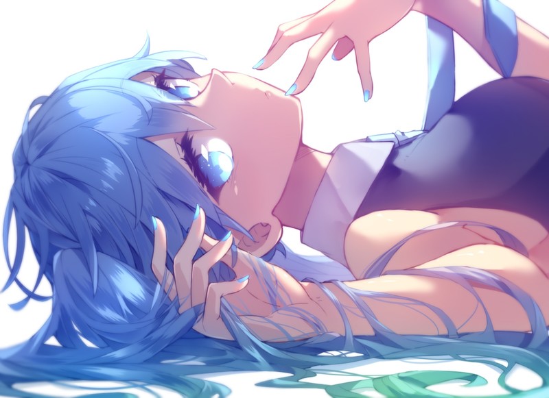 aqua eyes, tie, long hair, blue hair, Hatsune Miku, twintails, anime