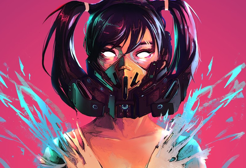 women, mask, colorful, white eyes, pink, original characters, artwork, Rashed AlAkroka, cyberpunk