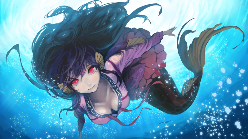 mermaids, anime girls, underwater