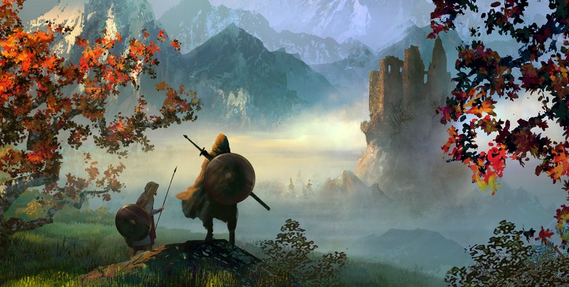 fantasy art, artwork, digital art, mountains, landscape, Felix Ortiz