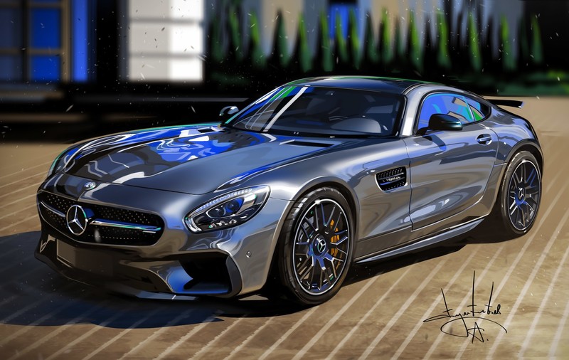 Aleksandr Sidelnikov, car, sports car, Mercedes AMG GTs, digital art, sketches, illustration, vehicle, Mercedes-Benz