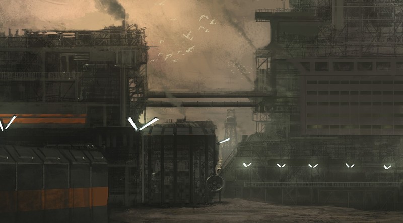 futuristic, industrial, artwork, pollution