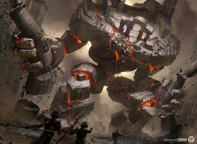 Fire Golem, sandstone, fantasy art, artwork