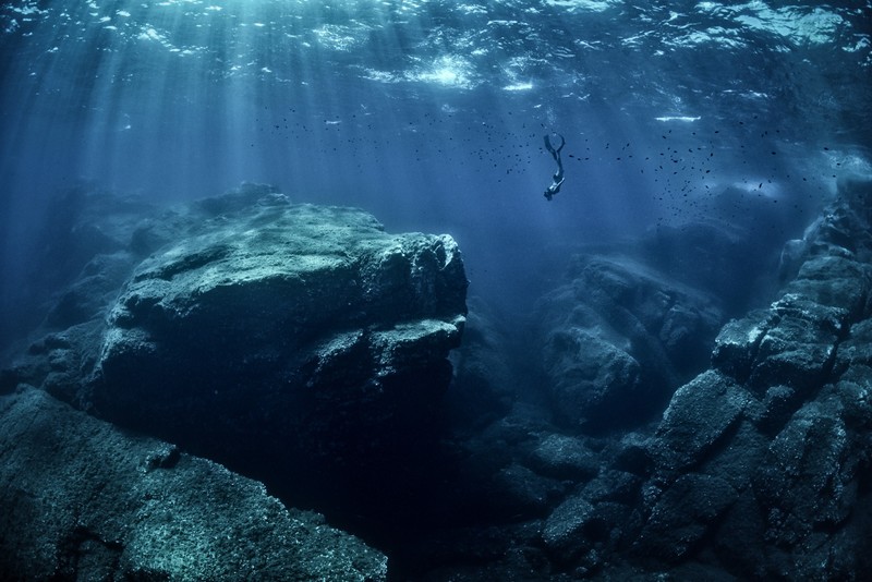 sea, rock, water, underwater