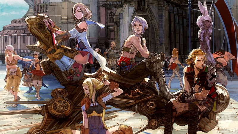 Final Fantasy XII, video game art, artwork, video game characters, video games, Square Enix, JRPGs, fantasy art, Penelo, Vaan, Ashe, basch, viera, vehicle, sitting