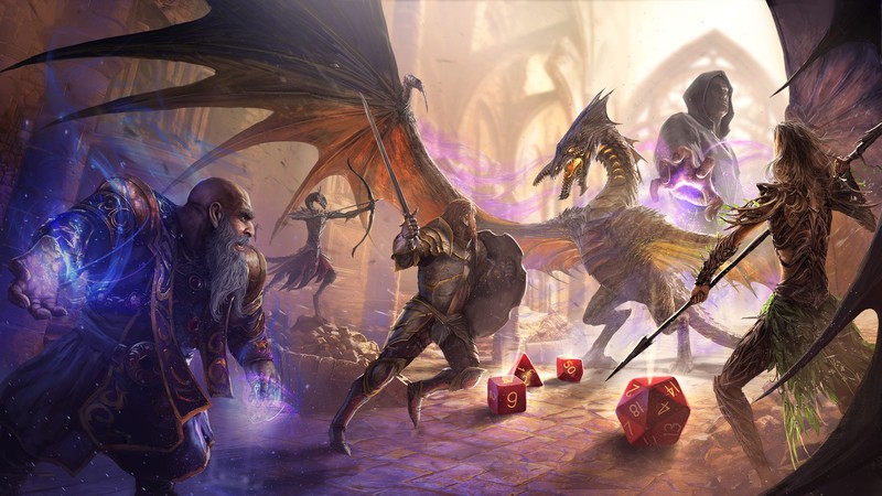 Divinity: Original Sin 2, video game art, artwork, digital art, video game characters, dice, RPG, combat, dragon, sword, bow, spear, magic, dwarf, fantasy art, Larian studios, PC gaming, video games