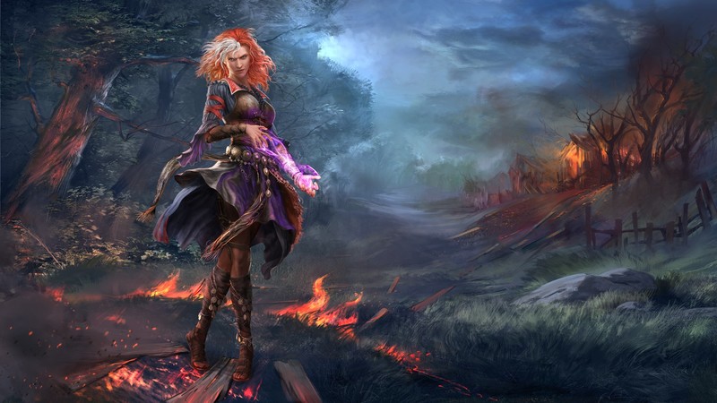 Divinity: Original Sin 2, video game art, artwork, digital art, video game characters, RPG, Lohse, magic, night, fire, redhead, fantasy art, Larian studios, fantasy girl, video games, PC gaming