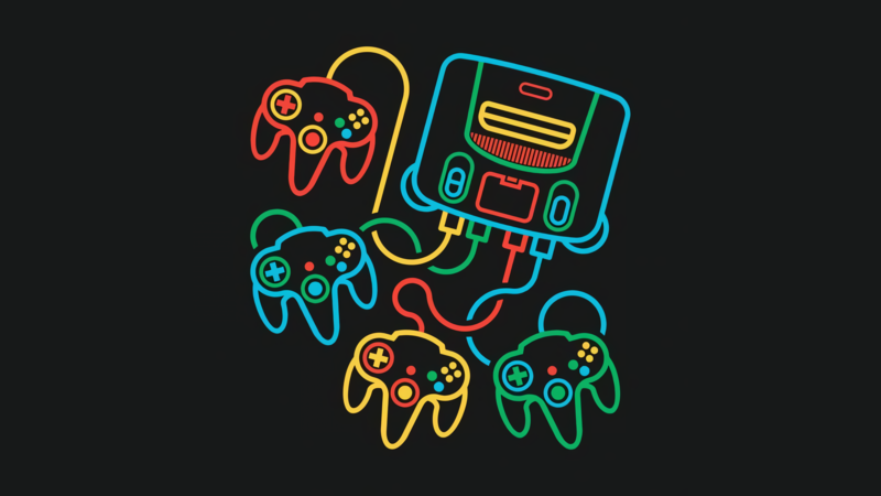 Nintendo 64, minimalism, black background, retro games