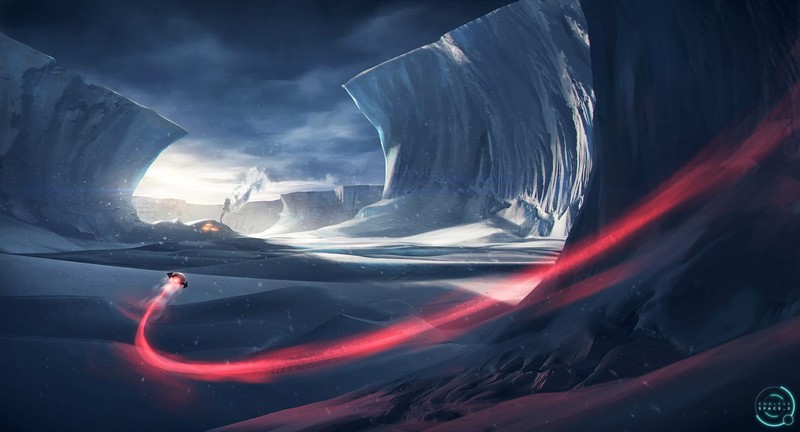 Aurelien Rantet, Amplitude Studios, Endless Space 2, science fiction, artwork, video game art, digital art, ice, snow, spaceship, red light