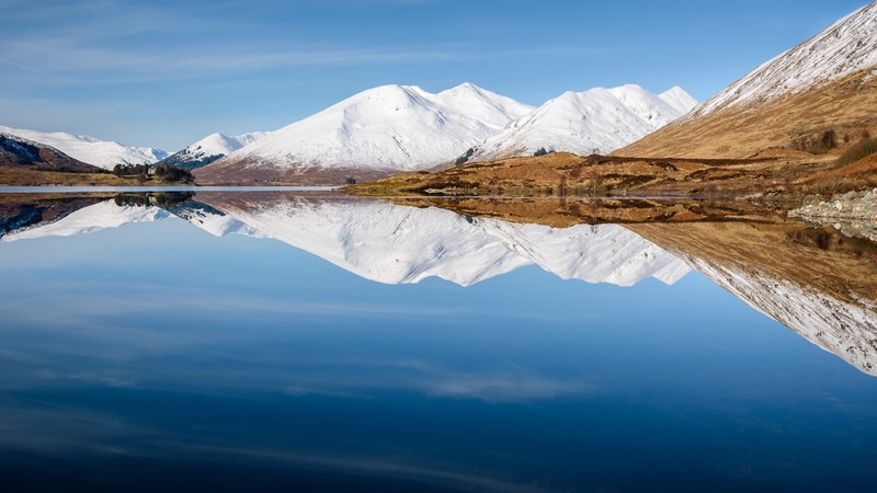 landscape, mountains, sky, snow, lake, water