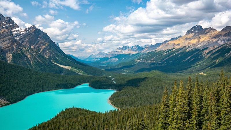 mountains, clouds, water, landscape, trees, lake, forest