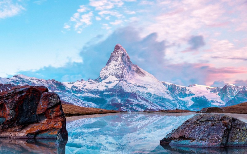 landscape, mountains, sky, water, clouds, Matterhorn