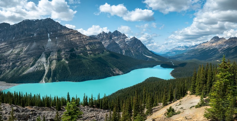 mountains, clouds, water, landscape, trees, lake, forest