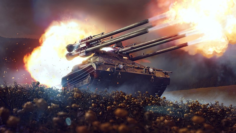 video games, video game art, digital art, rocket launchers, tank, fire, war, flowers, War Thunder, military, military vehicle, M50 Ontos