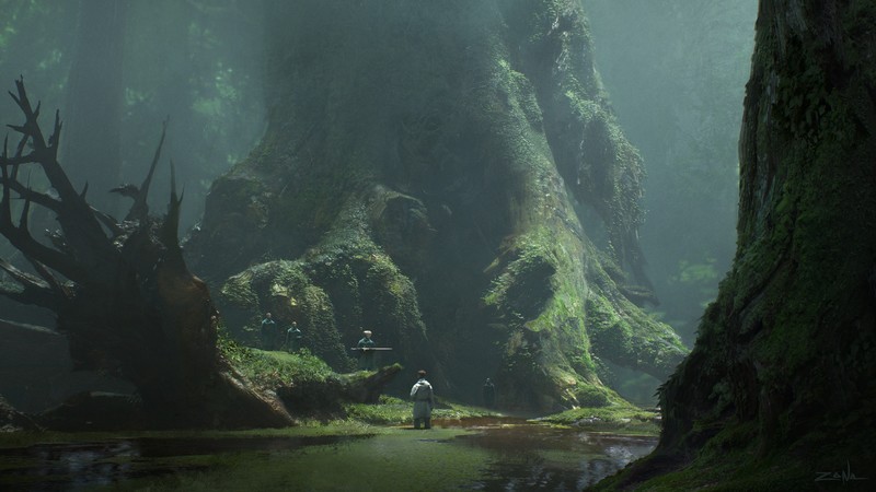 artwork, concept art, illustration, digital art, trees, swamp