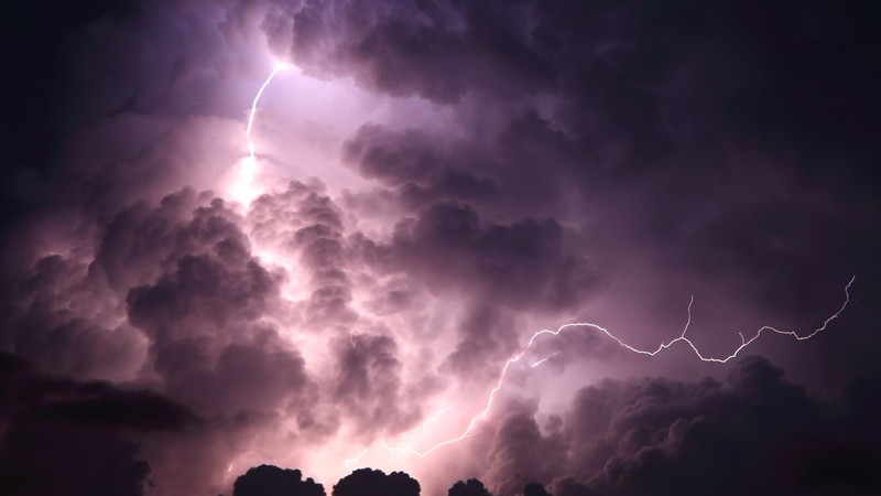 nature, clouds, lightning, storm, night, purple