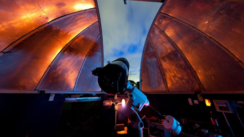 clouds, stars, sky, sunset, trees, lights, Norman Lockyer Observatory, observatory, England, UK