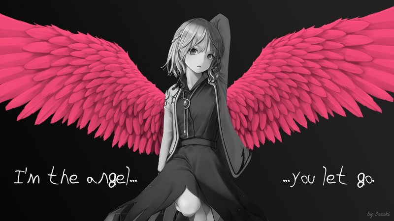 anime, anime girls, sad, angel, minimalism