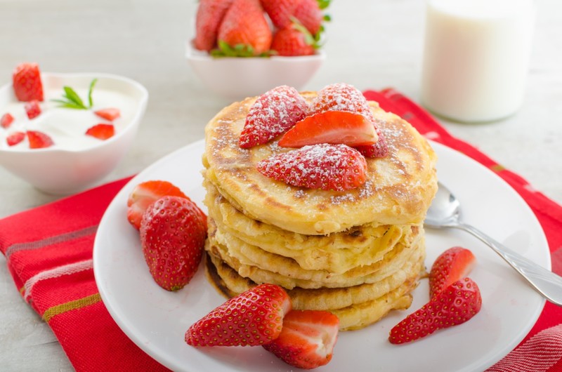 food, fruit, sweets, berries, strawberries, pancakes, red