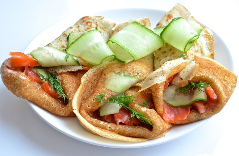 pancakes, food, salmon, fish