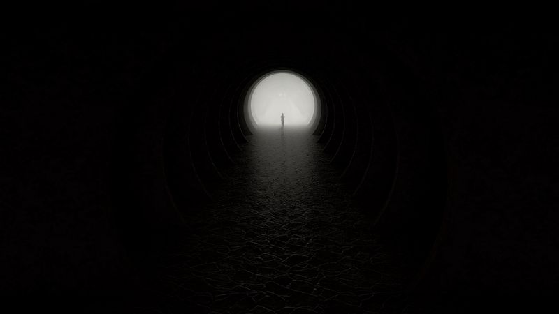 cave, silhouette, darkness, circle, exit, 4k