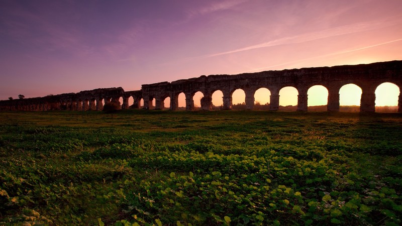 nature, landscape, clouds, sky, ruins, sunset, grass, plants, trees, leaves, Rome, Italy