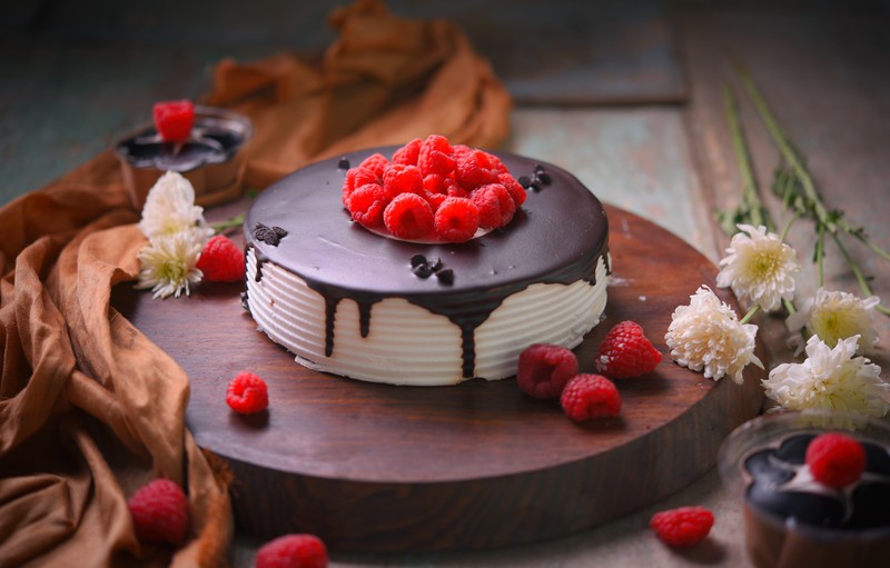 berries, food, cake, raspberries, flowers