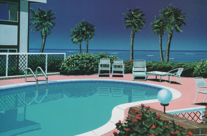 painting, Retrowave, 1980s, swimming pool, Hiroshi Nagai