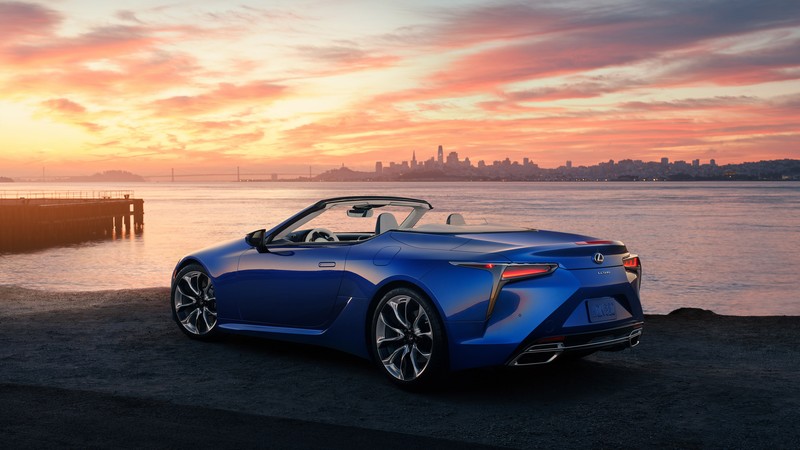 Lexus LC-500, car, vehicle, sunset, Convertible, blue cars