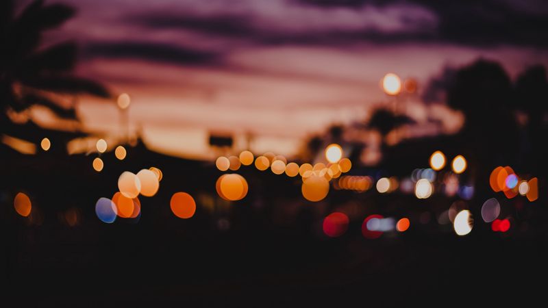 glare, bokeh, sunset, night, blur, dark, 4k