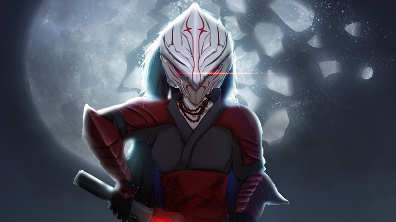 RWBY, digital art, anime girls, fan art, Raven Branwen, Omen (RWBY), sword, mask, Moon