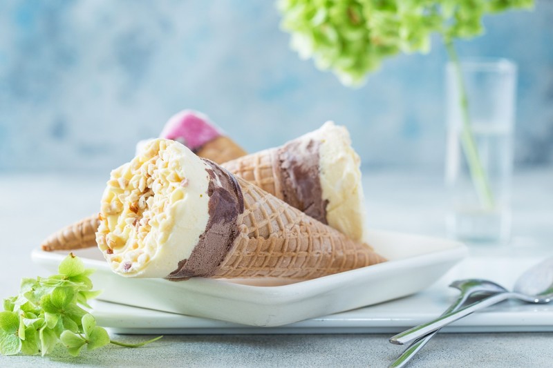 sweets, ice cream, food, leaves