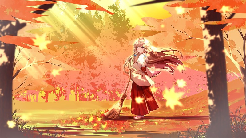 anime, anime girls, forest, miko