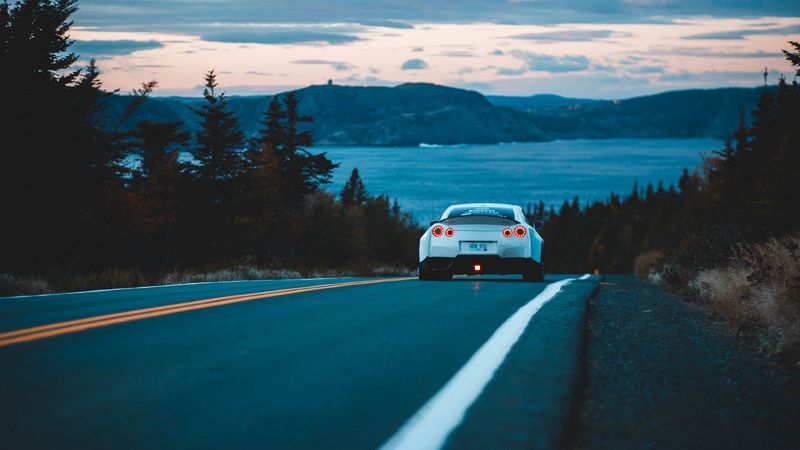 nissan gt-r, nissan, rear view, road, movement, 4k