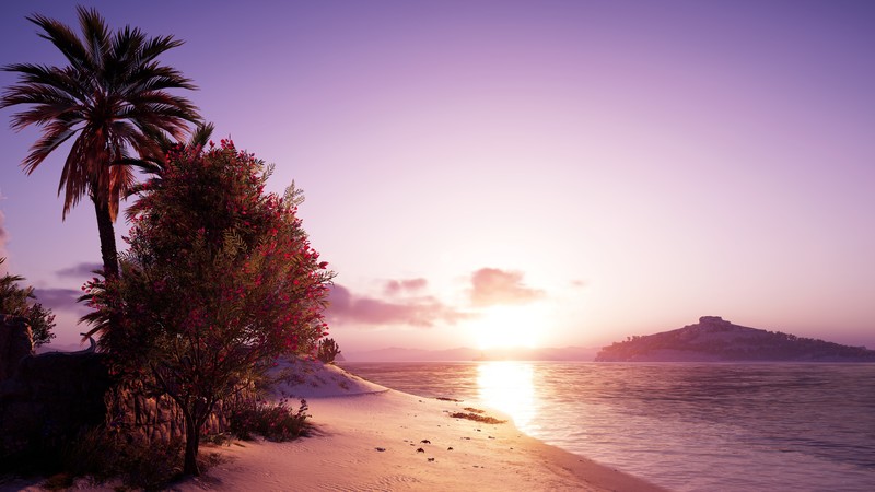 Assassins Creed: Odyssey, screen shot, Video Game Landscape, sunset, beach