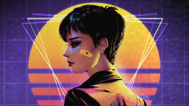 neon, synthwave, Retrowave, women, short hair