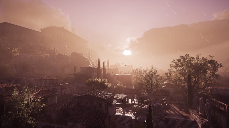 Assassins Creed: Odyssey, screen shot, Video Game Landscape, sunset, rain